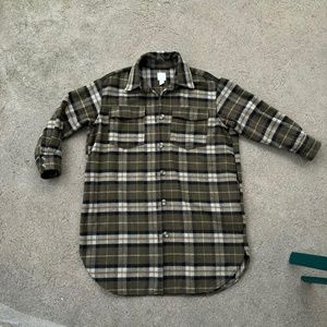 H&M green long checkered shacket/coat